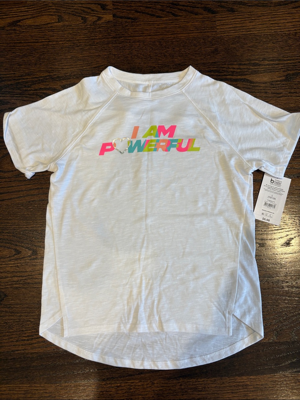 Athletic Works White Tee with Neon "I AM POWERFUL" Graphic